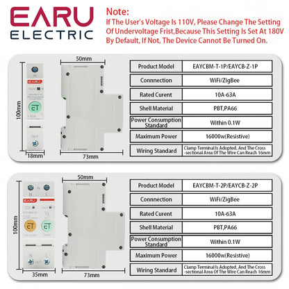 1P 2P TUYA APP Zigbee WIFI Smart Energy Power Consumption kWh Meter Circuit Breaker Time Relay Switch Leakage Voltage Protection