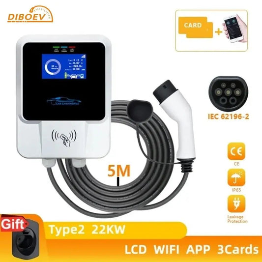 EV Charger Type2 IEC62196-2 APP Wifi Cards Control 22KW 3Phase Electric Vehicle Car Charging Station EVSE Wall Box with Cable - 54 Energy - Renewable Energy Store
