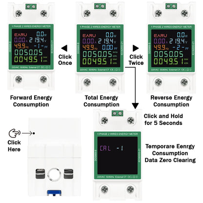 Din Rail AC Monitor 110V 220V Voltage Current Power Factor Active kWh Reset Zero Electric Energy Frequency Meter Voltmeter AMP