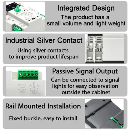 Din Rail ATS for PV and Inverter Dual Power Automatic Transfer Selector Switches Uninterrupted Power 2P 4P AC 110V AC 230V 125A