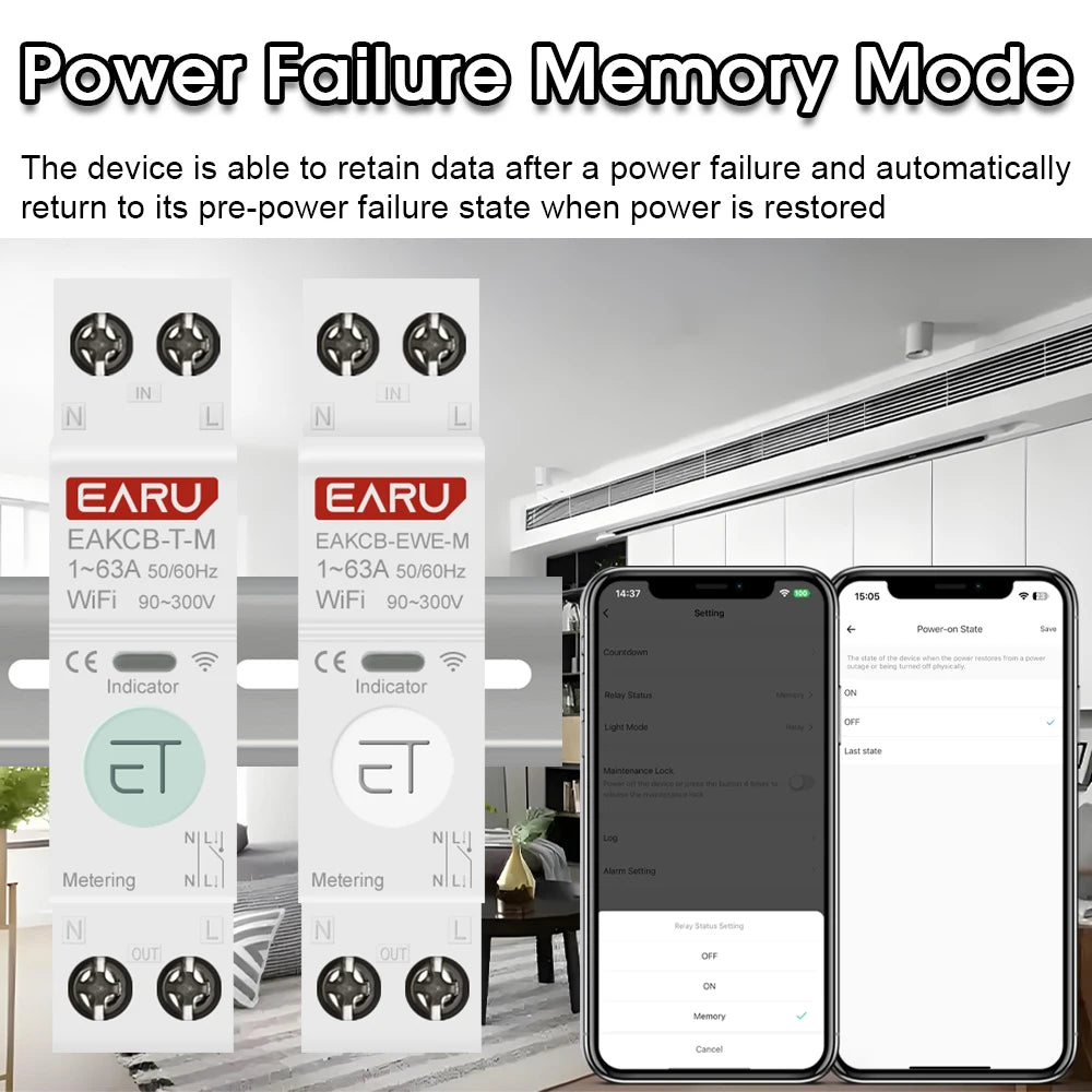 Tuya eWeLink WiFi Smart Circuit Breaker 1P+N 63A MCB Time Relay Switch Energy Meter kWh Voltage Current Protector Remote Control