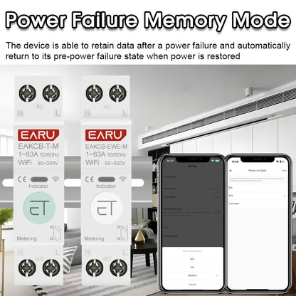 Tuya eWeLink WiFi Smart Circuit Breaker 1P+N 63A MCB Time Relay Switch Energy Meter kWh Voltage Current Protector Remote Control