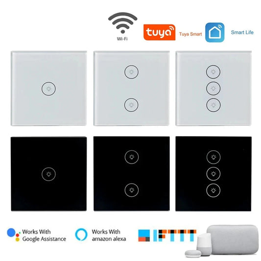 1 2 3 Gang WiFi Smart Timer Touch Switch Glass Panel Wall Light Switch Remote Control by TUYA Smart Life APP Alexa Google Home