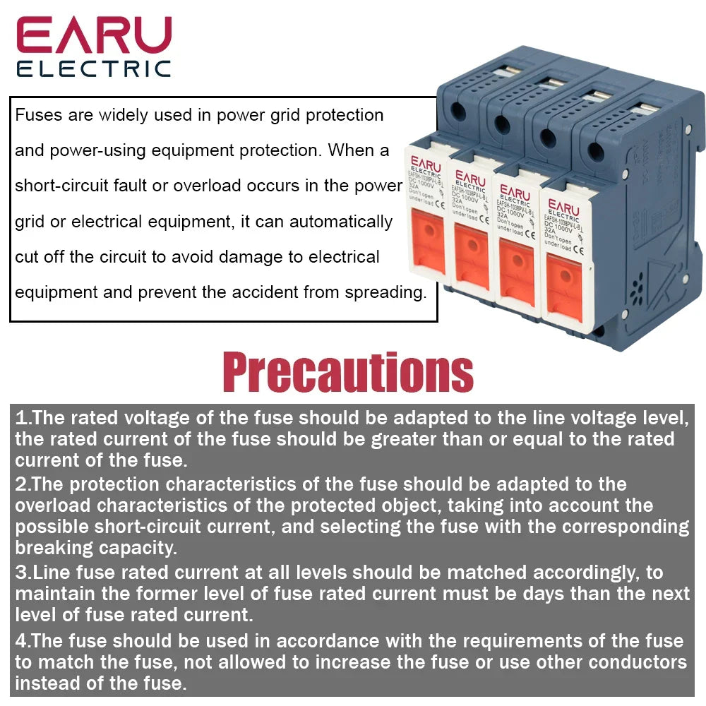 1P 2P 3P 4P Solar DC Fuse Holder High Voltage Solar PV DC 1000V Photovoltaic 6A-32A Photovoltaic System Protection Protector gPV