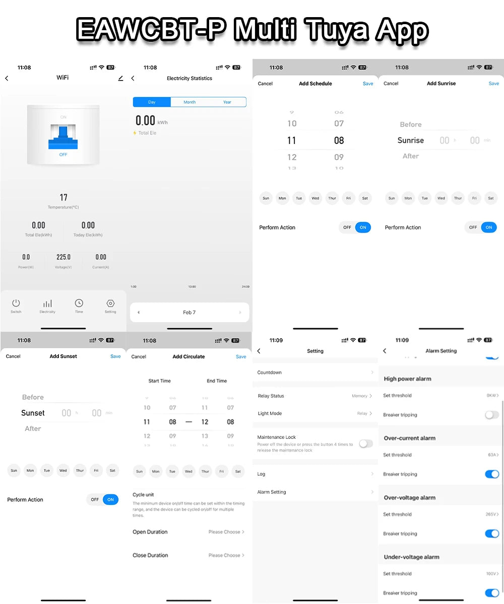 Tuya eWeLink MCB WiFi Smart Circuit Breaker 1P+N 63A Time Relay Switch Energy Meter kWh Voltage Current Protector Remote Control