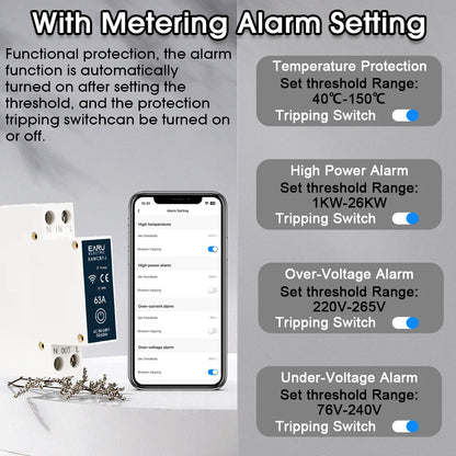 Tuya MCB WiFi Smart Circuit Breaker 1P+N 6-63A Time Relay Energy kWh Voltage Current Meter Protector Voice Remote Control Switch