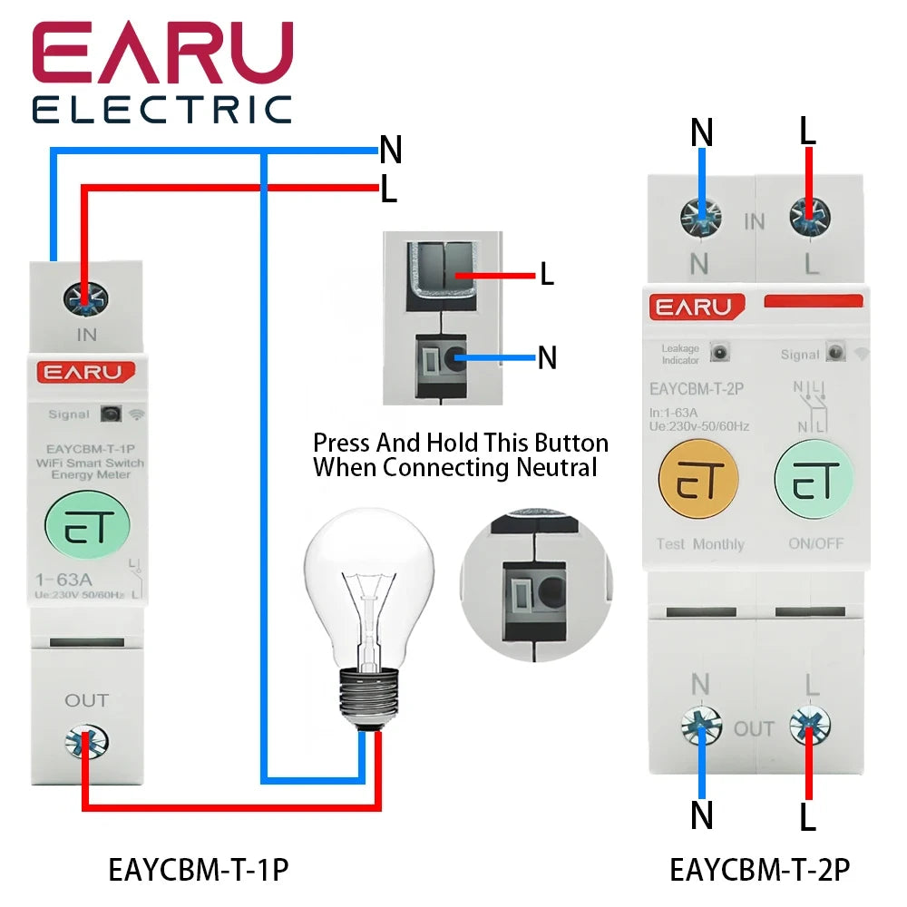 1P 2P TUYA APP Zigbee WIFI Smart Energy Power Consumption kWh Meter Circuit Breaker Time Relay Switch Leakage Voltage Protection