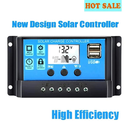FLTXNY 12V 24V Auto Recognition Solar Panel PV Regulator Battery Charger PWM Solar Charge Controller LCD Dualusb 5V Output