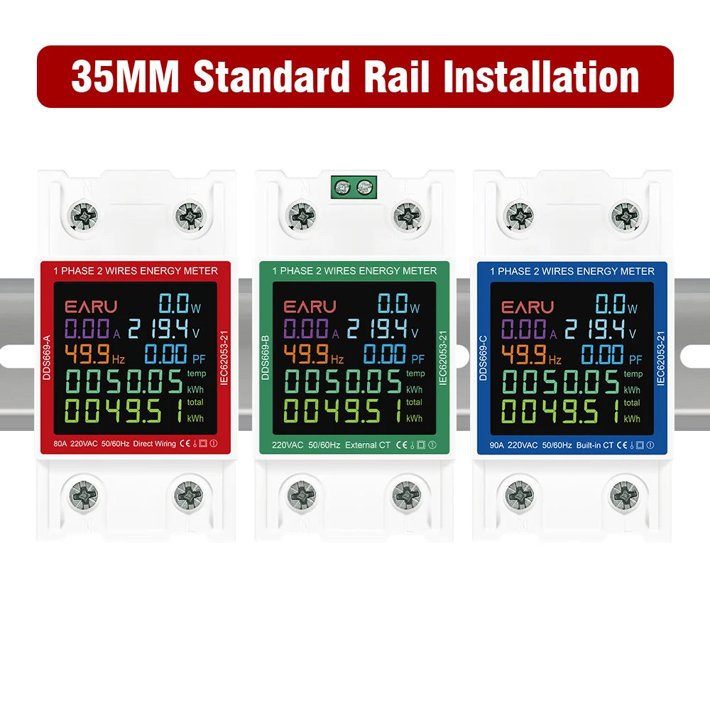 Din Rail AC Monitor 110V 220V Voltage Current Power Factor Active kWh Reset Zero Electric Energy Frequency Meter Voltmeter AMP