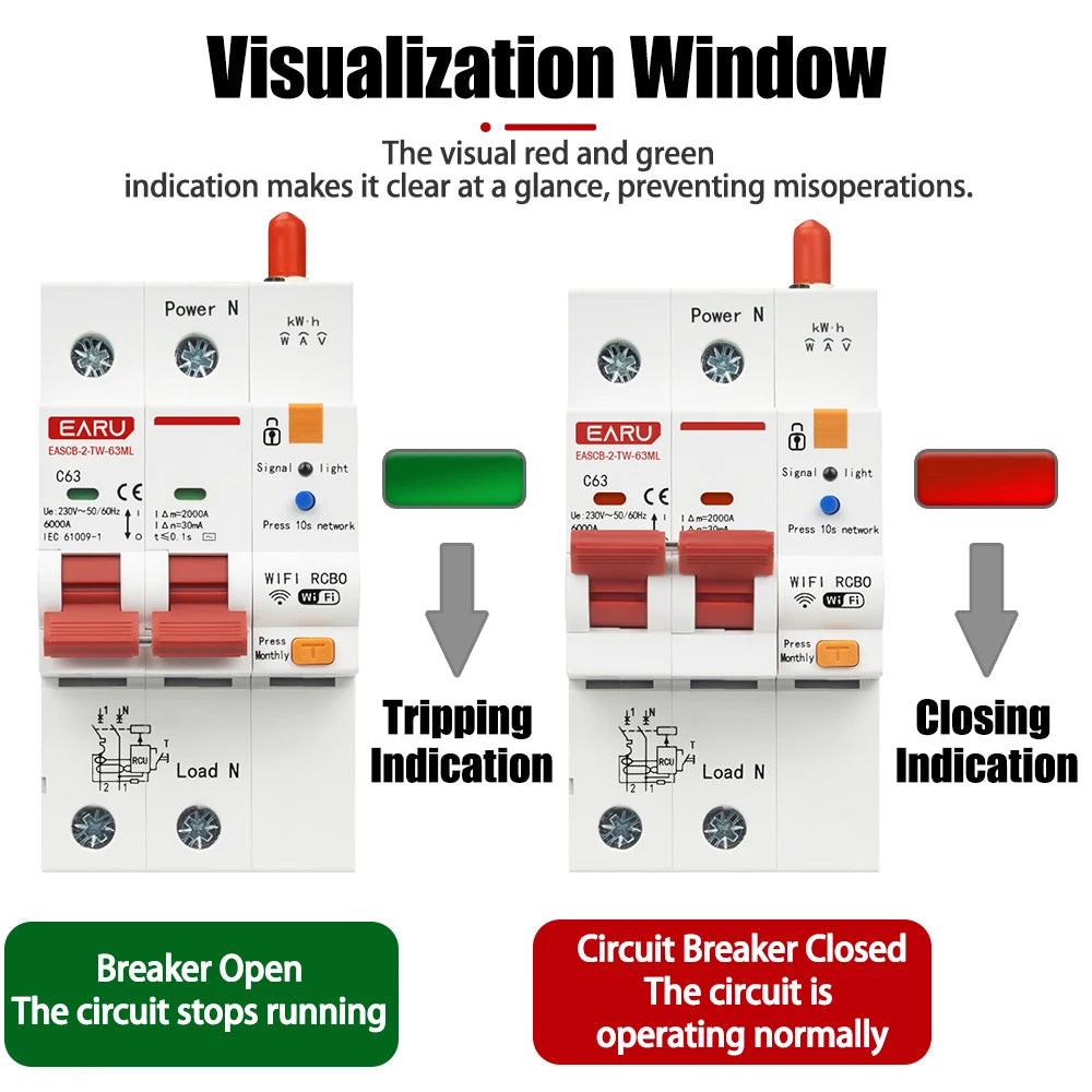 Tuya WiFi Smart RS485 Metering Leakage Circuit Breaker MCB RCBO AC230V Remote Control Circuit Breaker With Leakage Protection