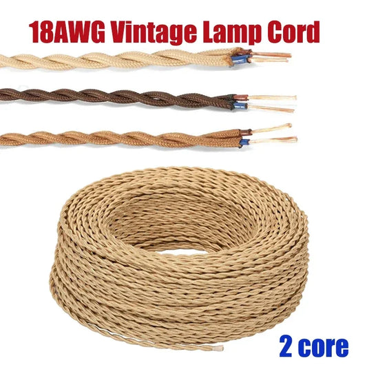 2Core Vintage Braided Retro Pendant Lamp Cord 18AWG 2Pin Hemp Rope Wire by 54 Energy - Renewable Energy Store