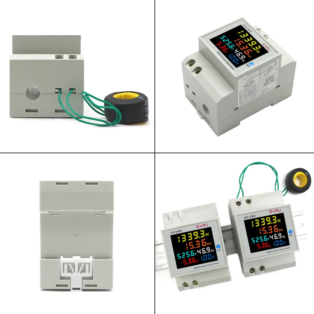 6IN1 Display Smart Meter Din Rail AC Monitor Voltage Current Power Factor Active KWH Electric Energy Frequency Meter D52-2066