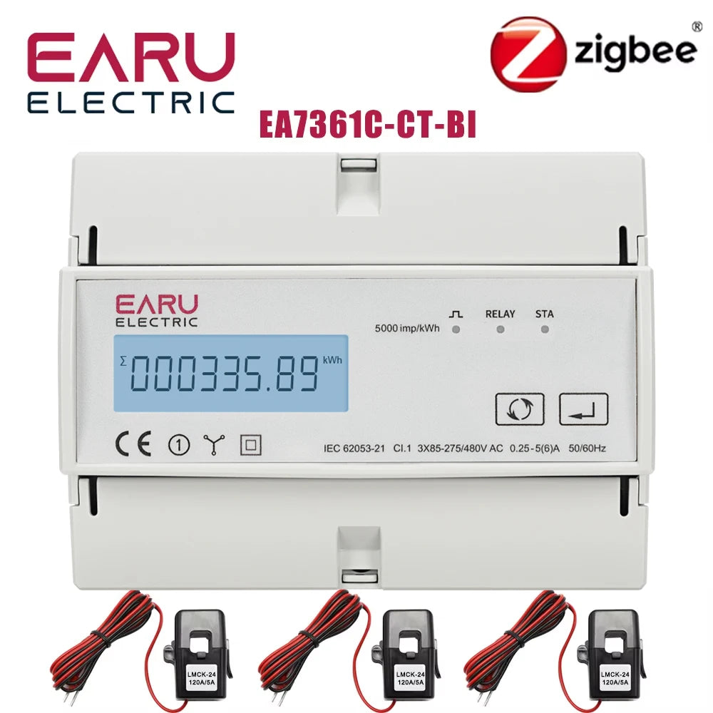 Tuya Smart Three-Phase Bidirectional Electricity Meter with WiFi & ZigBee for KWh Monitoring, featuring RS485 Interface AC 380V