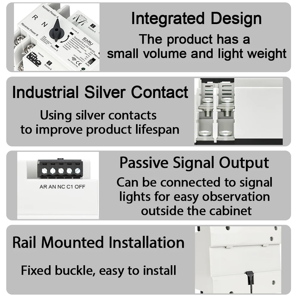 eWeLink WiFi Smart Remote Control 2/3/4P 125A AC 230V ATS Dual Power Automatic Transfer Electrical Selector Switch Uninterrupted