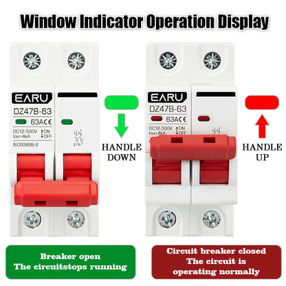 2P DC MCB 12V 24V 48V 500V Circuit Breaker Battery Car Protector DZ47 Positive Negative Pole Rotection  Protect Switch Isolator