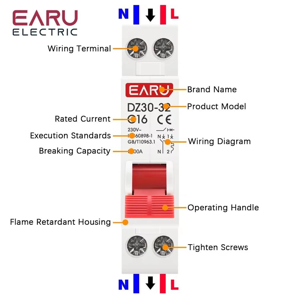 DPN 1P+N AC 230V Mini Circuit Breaker MCB 6A 10A 16A 20A 25A 32A Din Rail Mounting Cutout Miniature Household Air Switch OEM DIY