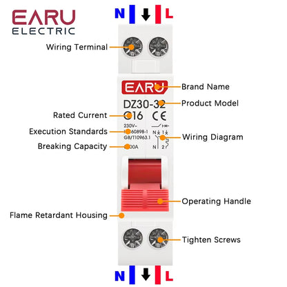 DPN 1P+N AC 230V Mini Circuit Breaker MCB 6A 10A 16A 20A 25A 32A Din Rail Mounting Cutout Miniature Household Air Switch OEM DIY