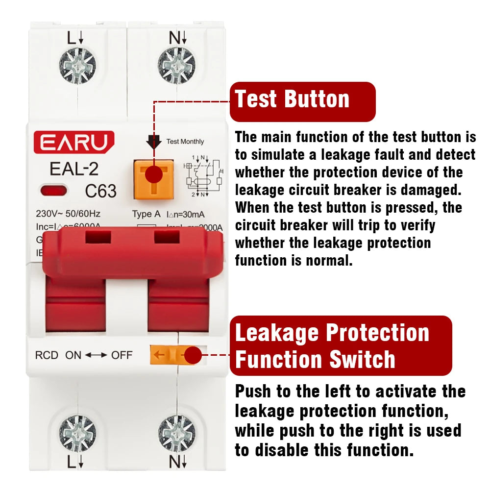 2P 4P AC 230V 400V Type A RCBO RCCB MCB Electronic Residual Current Circuit Breaker Over Short Current 30mA Leakage Protection