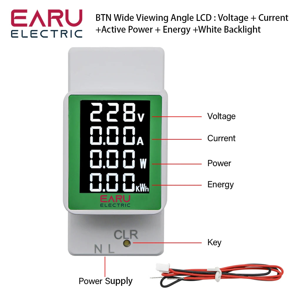 4IN1 Din Rail AC Monitor AC50-300V 100A Voltage Current Watt KWH Power Digital Energy Meter VOLT AMP Voltmeter Ammeter Wattmeter