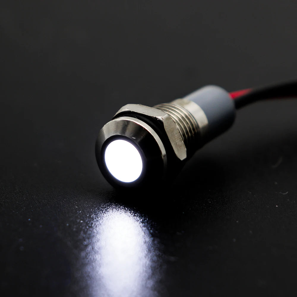 6mm 8mm 10mm 12mm 14mm Warning LED Metal Indicator Light Pilot Wires Switch Waterproof IP65 Signal Lamp 5/12/24/220V Red Green