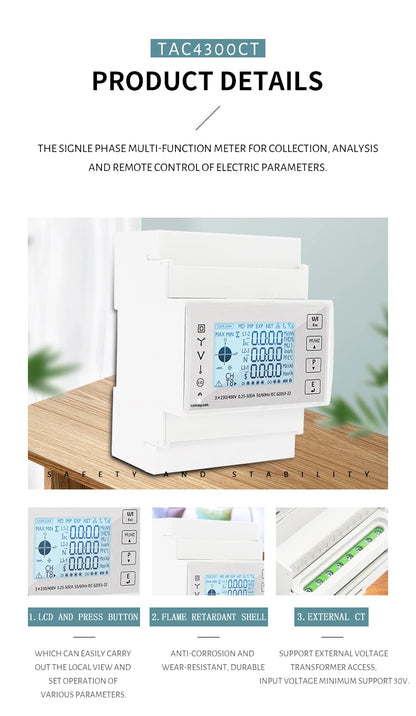 Din Rail 3 Phase Energy Monitor Consumption Power Meter kwh Ammeter With 3PCS RS485 Modbus 50/100/15/200CT 230VAC by 54 Energy - Renewable Energy Store