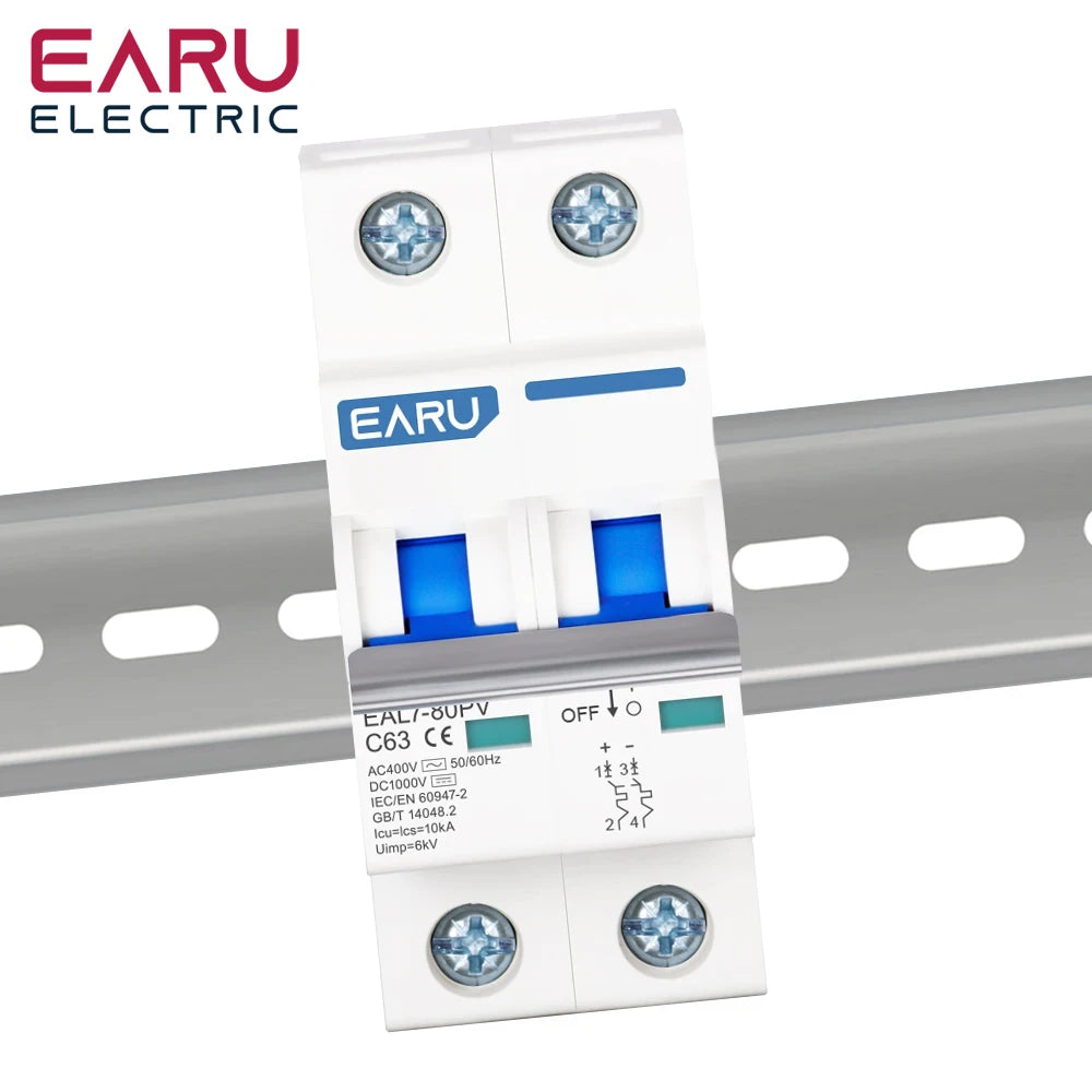 2P DC 1000V AC 400V MCB Solar PV Mini Circuit Breaker 6A-80A Overload Protection Short Circuit Protection  Switch Photovoltaic