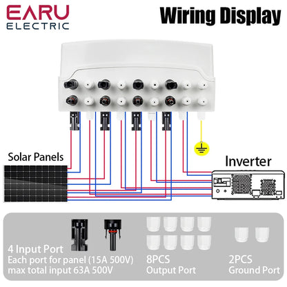 DC 500V 4 Input 4 Output Solar Photovoltaic PV Combiner Box With Surge Lightning Protection DC Fuse MCB SPD Waterproof Box IP65