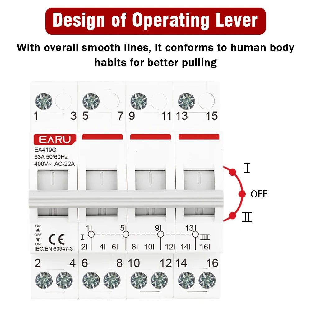1P 2P 3P 4P 40A 63A 125A Din Rail Modular MTS Dual Power Manual Transfer Switch Isolating Discounnecting Switch Circuit Breaker