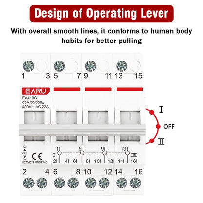 1P 2P 3P 4P 40A 63A 125A Din Rail Modular MTS Dual Power Manual Transfer Switch Isolating Discounnecting Switch Circuit Breaker