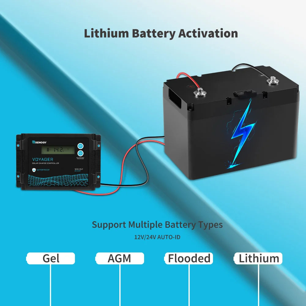 Solar Charge Controller 12V/24V PWM 20A w/ LCD Display Waterproof