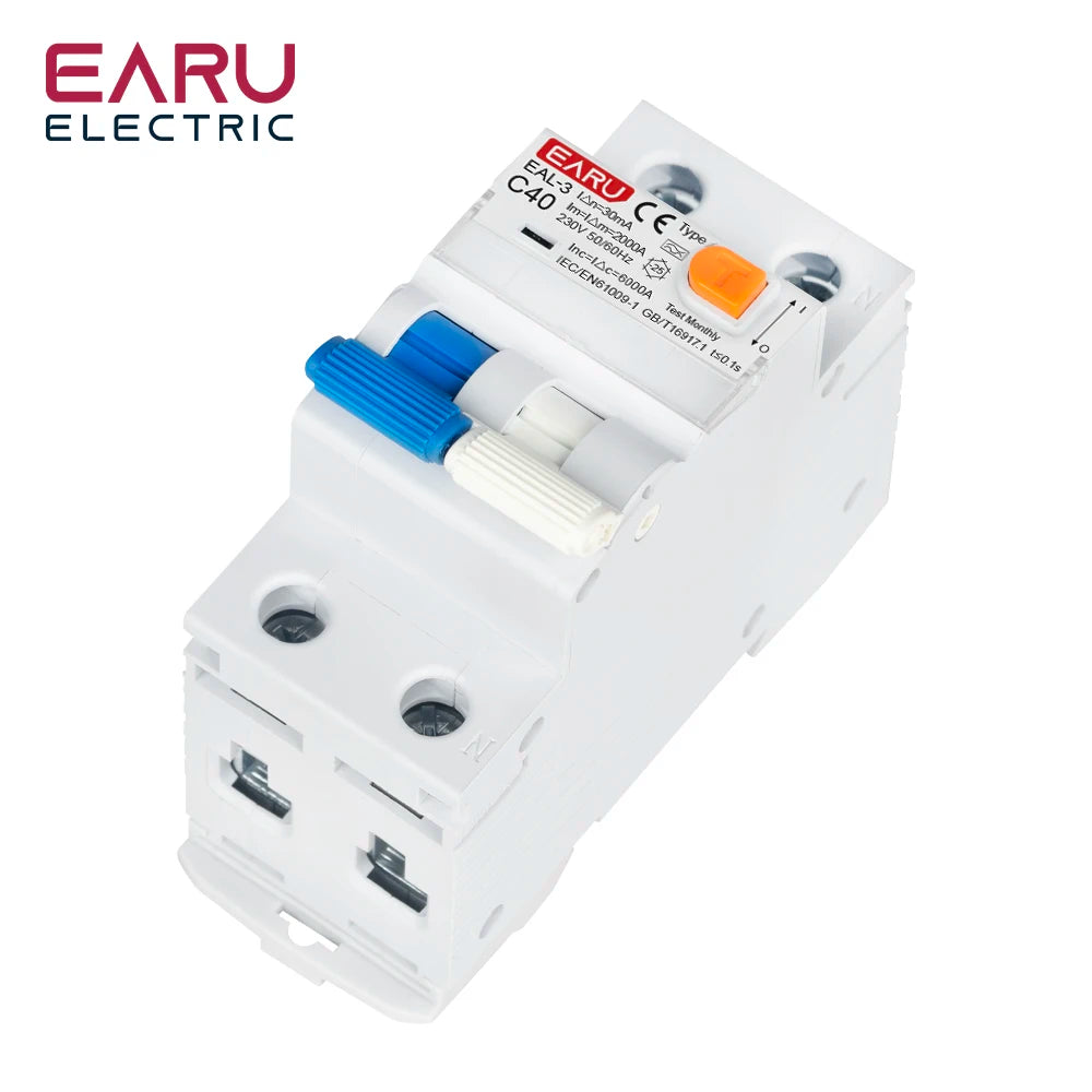 2P 40A 30mA AC 230V 50/60Hz RCBO RCCB MCB Type A Electromagnetic Residual Current Circuit Breaker Curve B/C Leakage Protection