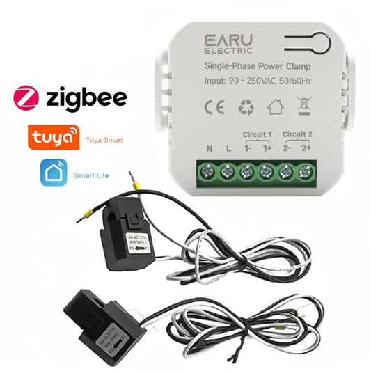 Tuya Smart WiFi Zigbee Two-way Bilateral Energy Meter 80-300A AC110V 220V Clamp CT KWh Power Electricity Consumption Monitor