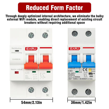 2P Tuya WiFi Smart Circuit Breaker MCB Timer Relay Switch Remote Control AC 63A 16A Power-off Memory Alexa Google Home Assistant