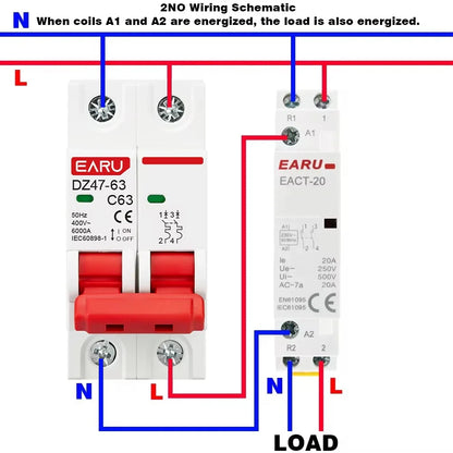2P AC 110V 220V 50/60Hz 16A 20A 25A 32A 50A 40A 63A Din Rail Household Modular Contactor Switch Controller DIY Smart Home Hotel