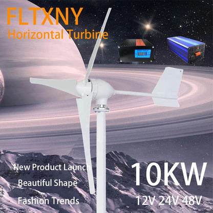 10000W Horizontal Wind Turbine Home Appliance Generator 12V 24V 48V Low Start Speed Free Alternative Energy Camping Windmill