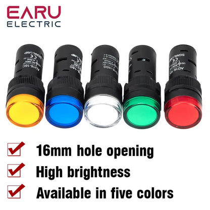 16MM Panel LED Power Electronic Indicator Pilot Signal Light Lamp AC DC 12V 24V 110V 220V 380V Red Green Yellow Blue White LED