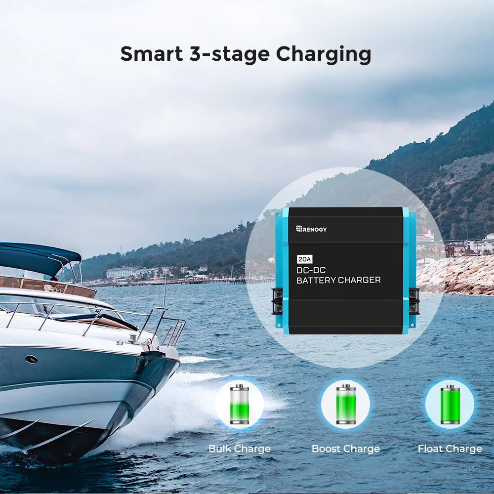 12V 20A DC to DC On-Board Battery Charger for Flooded, Gel, AGM