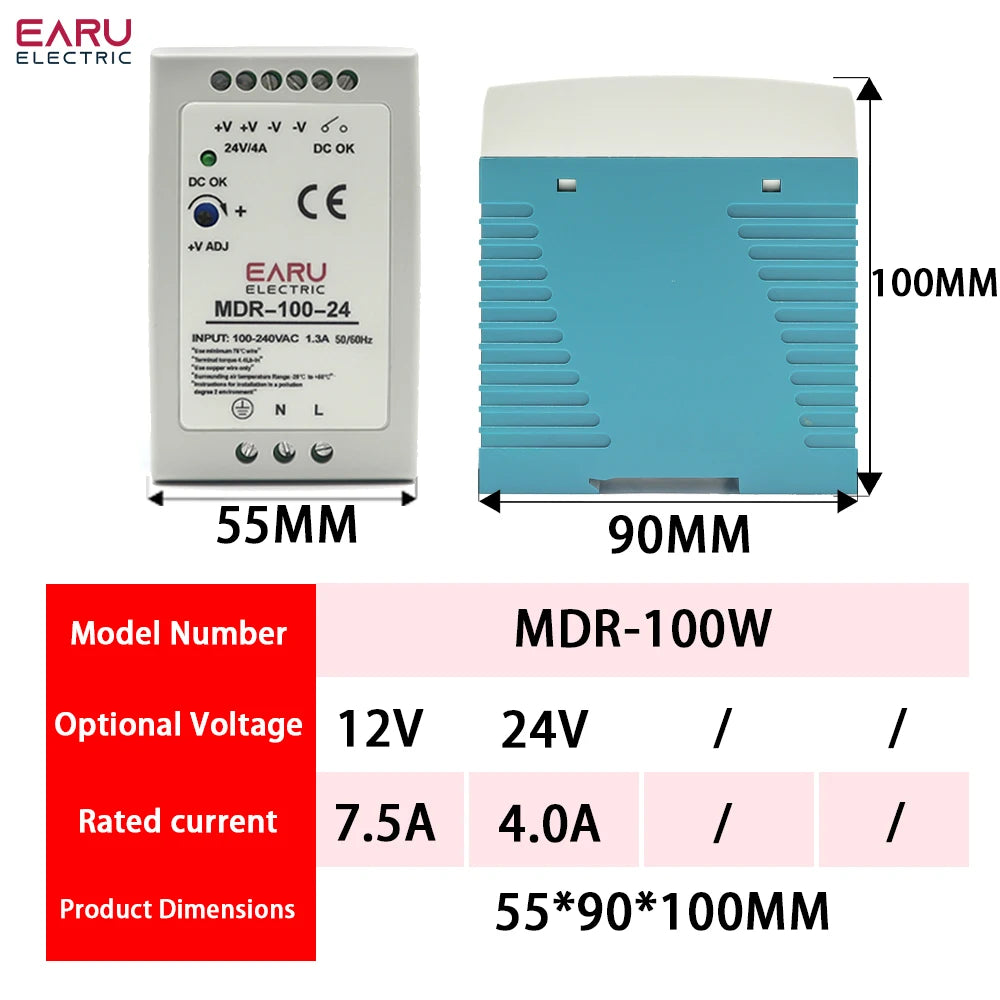 MDR-10W 20W 40W 60W 100W AC100-240V Input Mini Din Rail Switch Power Supply Voltage Transformer DC 5V 12V 15V 24V 36V 48V Output