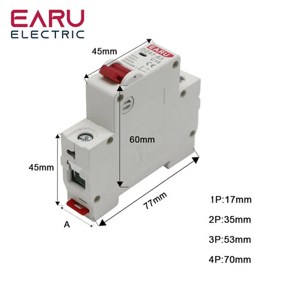 Mini Circuit Breaker MCB Short Overload Circuit Protector 35mm Din Rail Mount Breaking Capacity 6KA