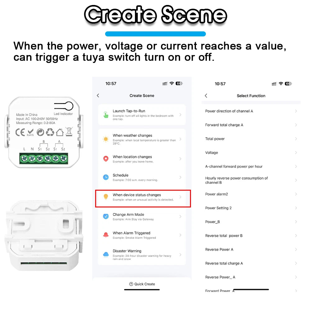 Tuya Smart WiFi Energy Meter with 1/2 CT Clamps for Solar PV System Power Production Consumption Bidirectional Monitoring Meter
