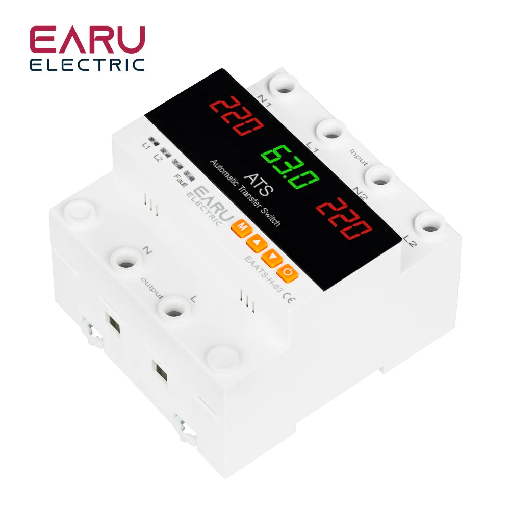 63A 100A 220V ATS Adjustable Over Under Voltage Current Protector Dual Power Conversion Automatic Transfer Switch Monitor Relay