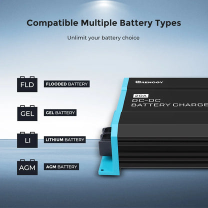 12V 20A DC to DC On-Board Battery Charger for Flooded, Gel, AGM