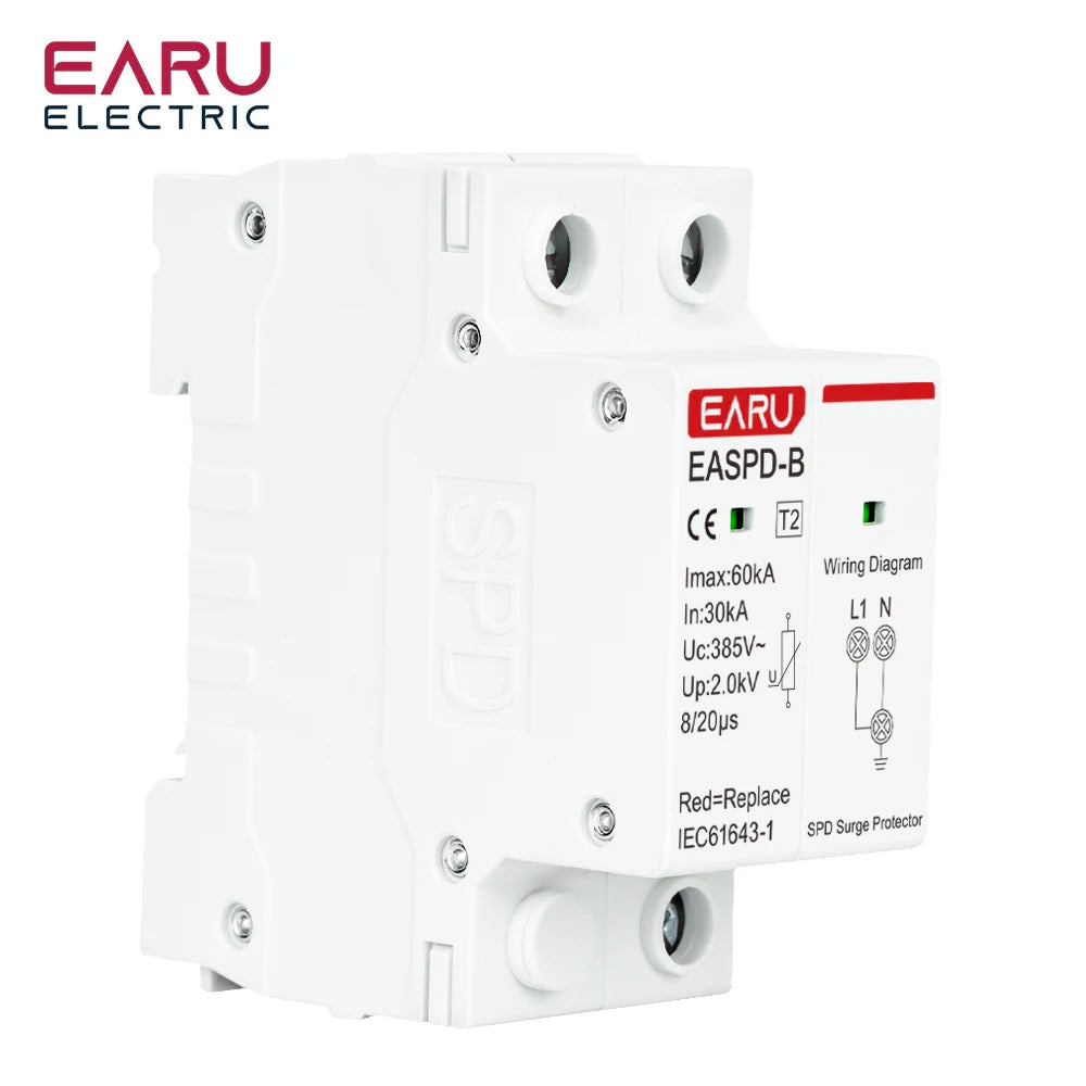 SPD AC 385V 1P 2P 3P 4P 20KA 30KA 40KA 60KA House Lightning Surge Protector Protective Solar PV Low-Voltage Arrester Device