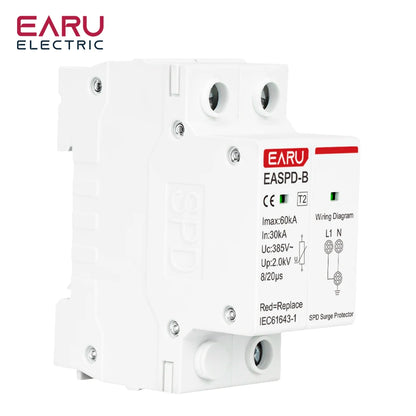SPD AC 385V 1P 2P 3P 4P 20KA 30KA 40KA 60KA House Lightning Surge Protector Protective Solar PV Low-Voltage Arrester Device