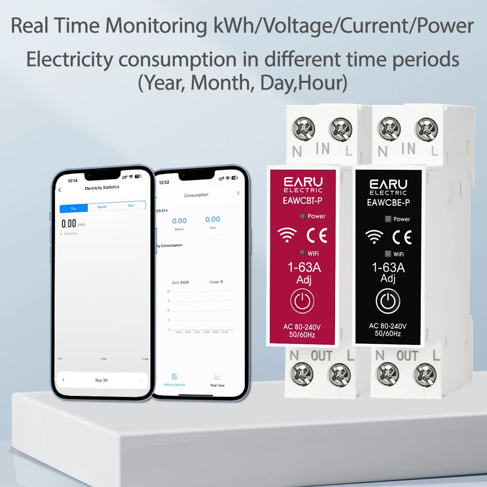 Tuya eWeLink MCB WiFi Smart Circuit Breaker 1P+N 63A Time Relay Switch Energy Meter kWh Voltage Current Protector Remote Control