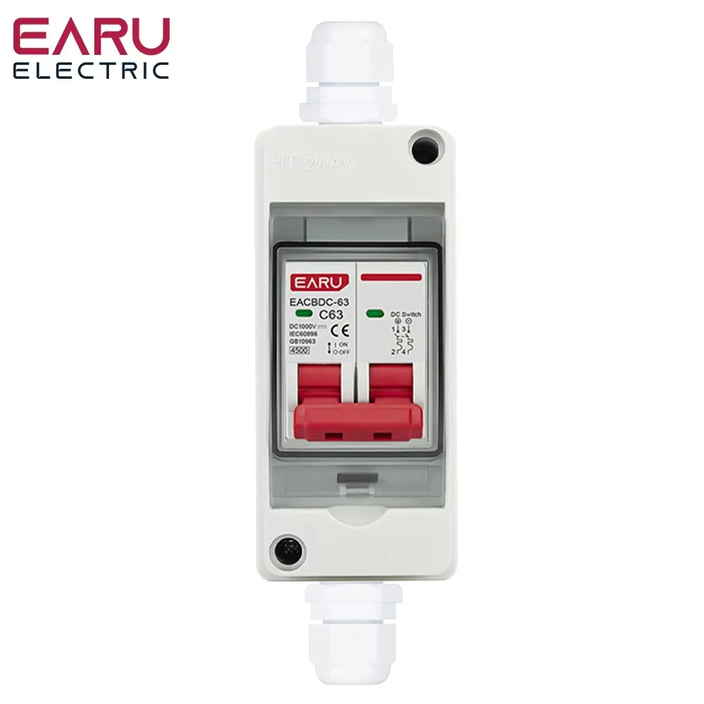 2P DC 1000V 6A-63A MCB 2 Way HT-2 1 In 1 Out Solar Photovoltaic PV Combiner Box Circuit Breaker Waterproof Distribution Box IP65
