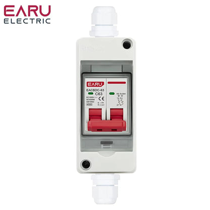 2P DC 1000V 6A-63A MCB 2 Way HT-2 1 In 1 Out Solar Photovoltaic PV Combiner Box Circuit Breaker Waterproof Distribution Box IP65