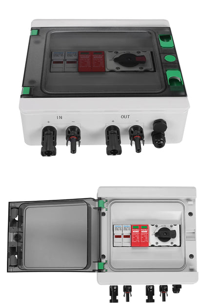 Waterproof Outdoor Surface Mounted DC Distribution Box Combiner with 1-in-1-out 1000V IP65 Solar PV Surge Lightning Protection