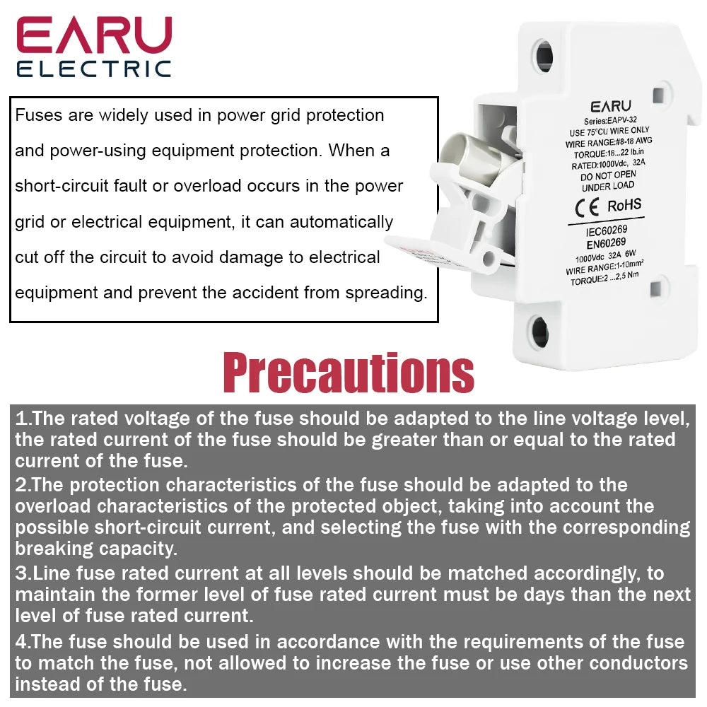 One Set 1P 2P DC Fuses Holder Solar 10*38mm PV 1000V 6A 15A 32A Base for Solar Photovoltaic System Short Circuit Protector gpV