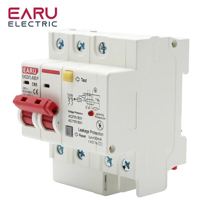 230V 2P SPD Residual Current Circuit Breaker With Overload Overvoltage RCBO RCCB With Lightning Protection MCB Leakage Protector